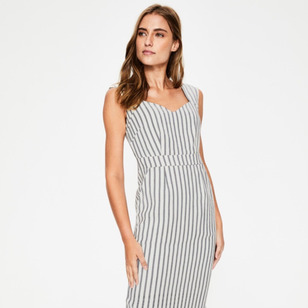Boden Striped Sleeveless Linen Sheath Dress - Gray & White